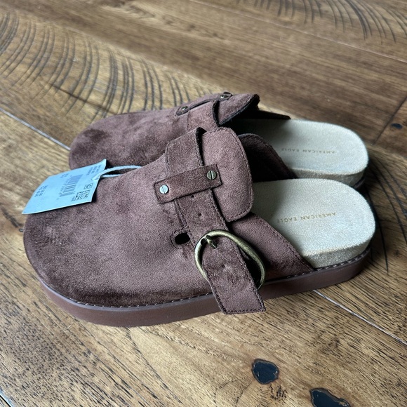 American Eagle Outfitters Brown Suede Slide Clogs with Buckle - Picture 2 of 4